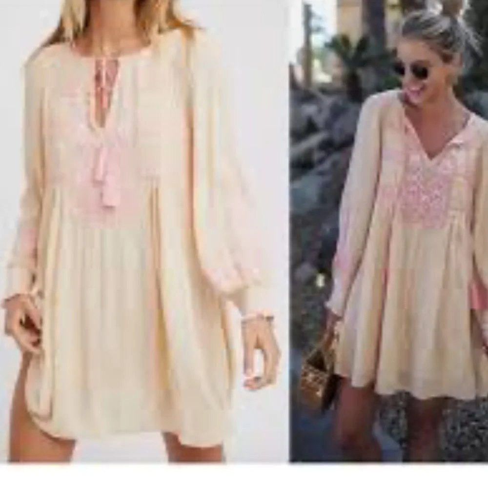 Free people wind Willow Boho orange and Pink Tunic Dress L
